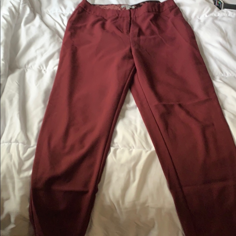 Maroon zip ankle length dress pants